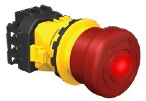 Banner Engineering 30mm Illuminated E-Stop Button; Red Mushroom - 40mm; Standard - Plastic; LED; 24VAC/DC; 1NO / 3NC; Pull or Turn-to-Reset